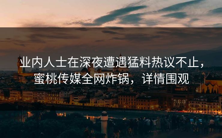 业内人士在深夜遭遇猛料热议不止，蜜桃传媒全网炸锅，详情围观