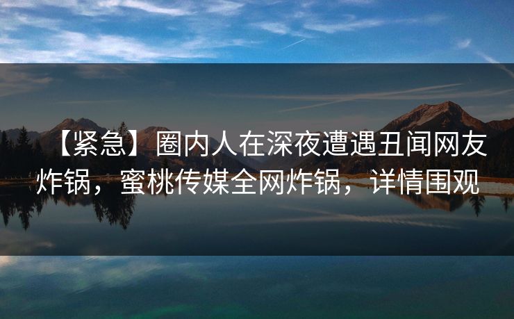 【紧急】圈内人在深夜遭遇丑闻网友炸锅，蜜桃传媒全网炸锅，详情围观