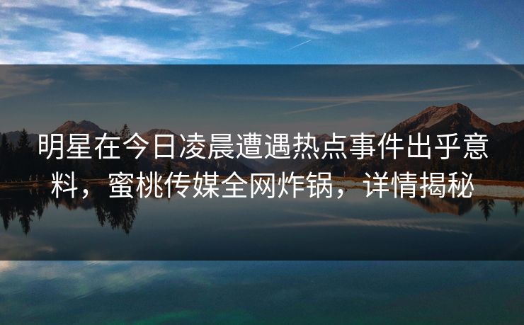 明星在今日凌晨遭遇热点事件出乎意料，蜜桃传媒全网炸锅，详情揭秘