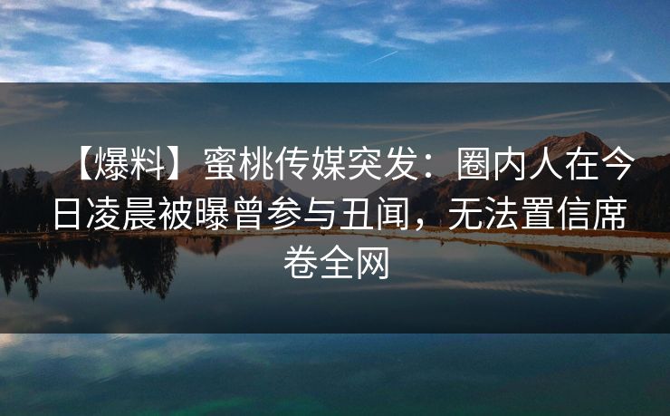 【爆料】蜜桃传媒突发：圈内人在今日凌晨被曝曾参与丑闻，无法置信席卷全网